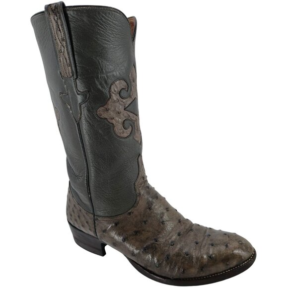 Vintage Lucchese Exotic Full Quill Ostrich Gray Grey Cowboy Western Boots Men 9D - Picture 1 of 15